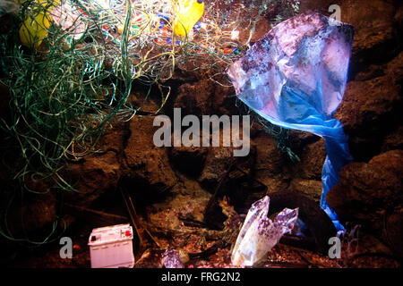 Gijón, Spanien. 22. März 2016. Schmutz und Ablagerungen an einem Teich im Aquarium von Gijon Weltwassertag am 22. März 2016 in Gijon, Spanien. Bildnachweis: David Gato/Alamy Live-Nachrichten Stockfoto