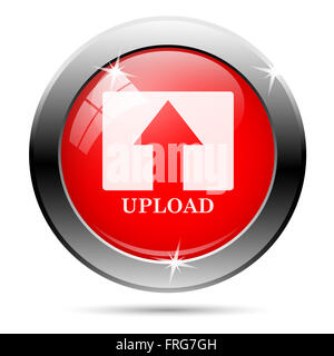 Symbol mit weiß auf rotem Hintergrund hochladen Stockfoto