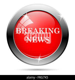 Metallische Runde glänzende Symbol mit weiß auf rotem Grund Stockfoto