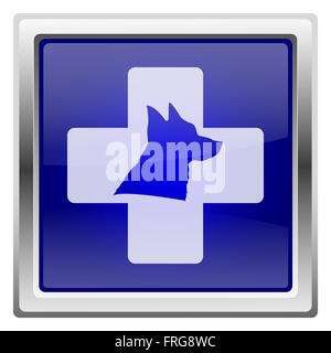 Metallisch glänzende Symbol mit Design in weiß auf blauem Hintergrund Stockfoto