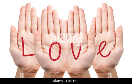 Liebe Schreiben an Händen Stockfoto