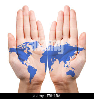 Karte auf den offenen Händen gemalt Stockfoto