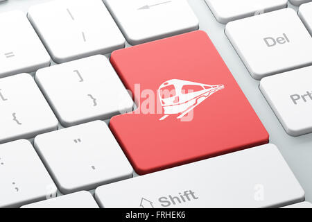 Tourismus-Konzept: Zug auf Computer Tastatur Hintergrund Stockfoto