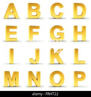 Satz von golden Alphabet von A bis P Stockfoto