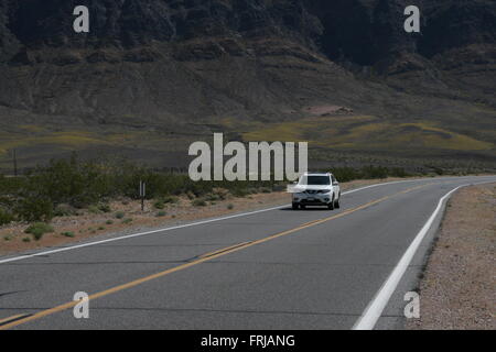 Weiße Autos auf einer Autobahn in der kalifornischen Wüste Stockfoto