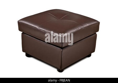 Braun Leder Hocker auf weißem Hintergrund Stockfoto
