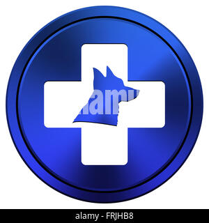 Metallische Symbol mit Design in weiß auf blauem Hintergrund Stockfoto