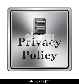 Quadratische metallic Symbol mit geschnitzten Designs auf grauem Hintergrund Stockfoto