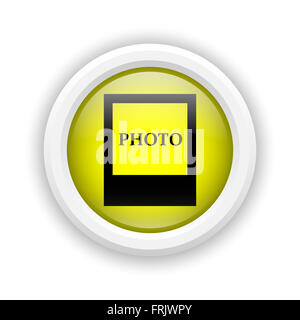 Runde Kunststoff-Symbol mit schwarzen Design auf gelbem Hintergrund Stockfoto