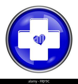 Runde glänzende Symbol mit Design in weiß auf blauem Hintergrund Stockfoto