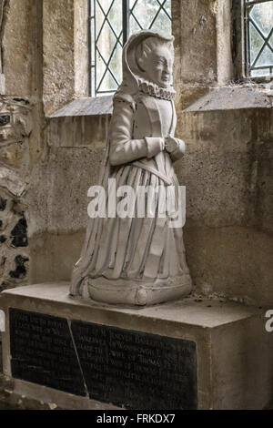 All Saints Church, Enford, Wiltshire, UK. Das Baskerville-Denkmal von 1615 Stockfoto