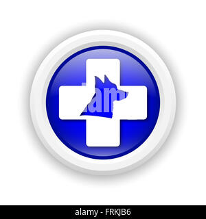 Runde Kunststoff-Symbol mit Design in weiß auf blauem Hintergrund Stockfoto