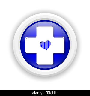 Runde Kunststoff-Symbol mit Design in weiß auf blauem Hintergrund Stockfoto