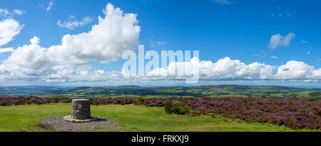 Westliche Panorama vom Gipfel des Long Mynd Ridge, in der Nähe von Kirche Stretton, Shropshire, England, UK Stockfoto