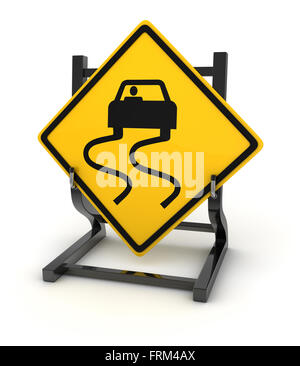 Verkehrszeichen - rutschigen Fahrbahn, dies ist ein Computer generierten und 3d gerenderten Bild. Stockfoto