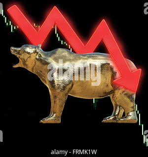 Goldener Bär mit Chart, 3D gerendert Stockfoto