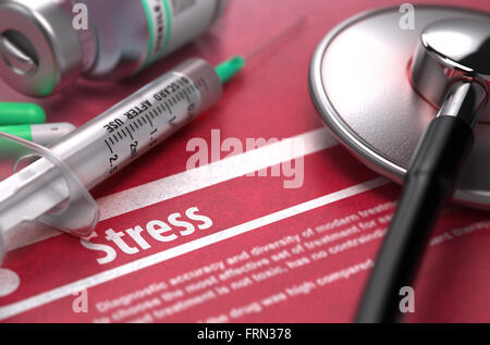 Stress - Diagnose auf rotem Hintergrund gedruckt. Stockfoto