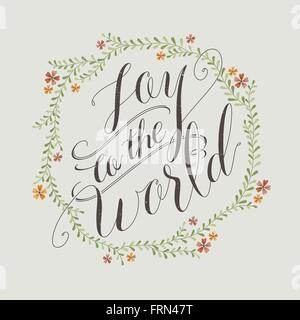exquisite Freude nach dem Welt-Kalligraphie-Design mit floralen Elementen Stock Vektor