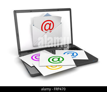 E-Mail-Konzept mit Laptop, dies ist ein Computer generiert und 3d gerenderten Bild. Stockfoto