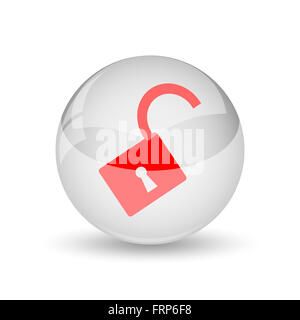 Offenes Schloss-Symbol. Internet-Button auf weißem Hintergrund. Stockfoto