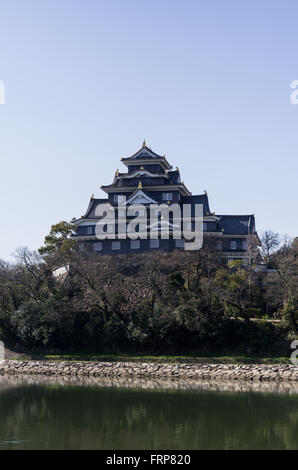 Okayama Castle von gesehen über den Asahi-Fluss im Frühjahr, Okayama, Japan Stockfoto