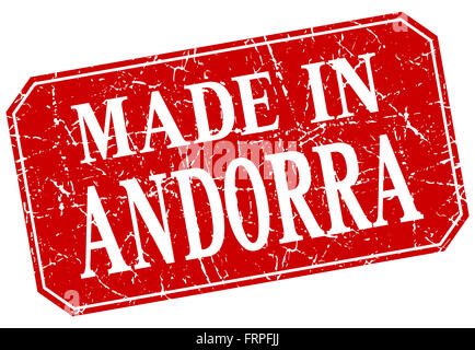 hergestellt in Andorra rotes Quadrat-Grunge-Stempel Stockfoto