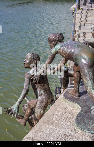 Singapur-Skulpturen am Ufer des Singapore River, das Leben in alte Singapur Adrian Baker Stockfoto