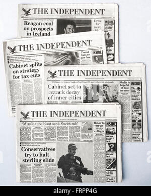 Oberen Titelseiten der Ausgaben #1-4 "The Independent" UK national Zeitung gestartet Dienstag, 7. Oktober 1986 - "The Independent" hört in gedruckter Form auf Samstag, 26. März 2016 nach fast 30 Jahren Veröffentlichung. Bildnachweis: Ed Buziak/Alamy Live-Nachrichten Stockfoto