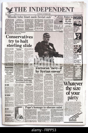 Titelseite Issue #1 "The Independent" UK national Zeitung ins Leben gerufen Dienstag, 7. Oktober 1986 - "The Independent" ist in der Nähe von 30 Jahren Veröffentlichung in gedruckter Form auf Samstag, 26. März 2016 nach aufzuhören.   Bildnachweis: Ed Buziak/Alamy Live-Nachrichten Stockfoto