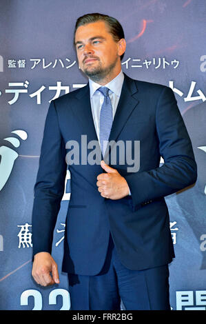 Tokio, Japan. 23. März 2016. Leonardo DiCaprio besucht die Pressekonferenz für "The Revenant" im Ritz Carlton am 23. März 2016 in Tokio, Japan. / Picture Alliance © Dpa/Alamy Live-Nachrichten Stockfoto