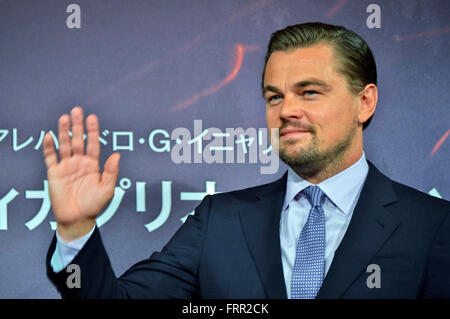 Tokio, Japan. 23. März 2016. Leonardo DiCaprio besucht die Pressekonferenz für "The Revenant" im Ritz Carlton am 23. März 2016 in Tokio, Japan. / Picture Alliance © Dpa/Alamy Live-Nachrichten Stockfoto