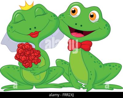 Braut und Bräutigam Frösche Zeichentrickfiguren Stock Vektor