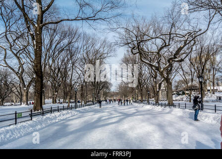 Central Park im Winter in Schnee bedeckt, New York City, USA. Stockfoto