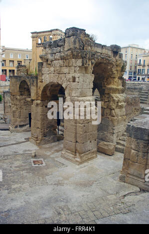 Römisches Amphitheater, Ruine Lecce, Apulien, Süditalien Stockfoto