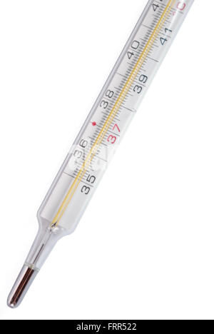Thermometer-Detail isoliert auf weiss Stockfoto