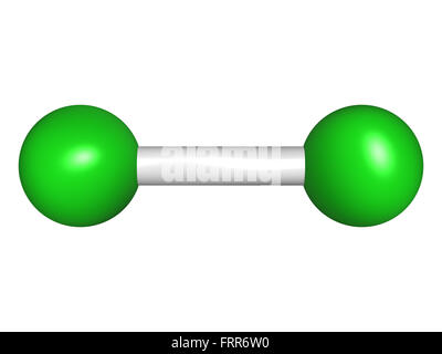 Elementares Chlor (Cl2), molekulare Modell. Atome sind als Kugeln mit konventionellen Farbcodierung vertreten: Chlor (grün) Stockfoto