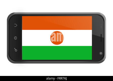 Niger Fahne auf Smartphone-Bildschirm, isoliert auf weiss Stockfoto