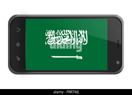 Saudi-Arabien-Flagge auf Smartphone-Bildschirm, isoliert auf weiss Stockfoto