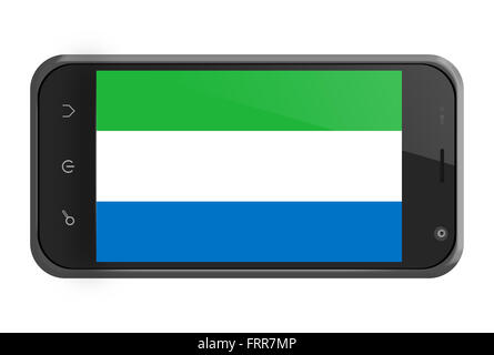 Sierra Leone-Flagge auf Smartphone-Bildschirm, isoliert auf weiss Stockfoto