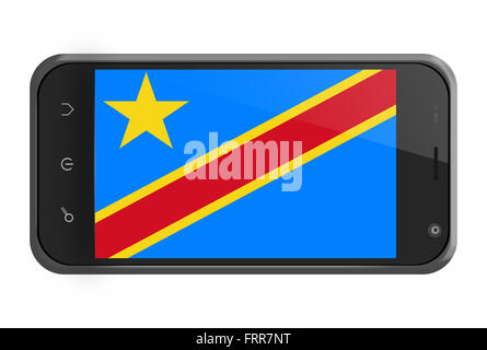 Demokratische Republik Kongo Flagge auf Smartphone-Bildschirm, isoliert auf weiss Stockfoto