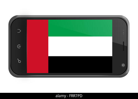 Vereinigte Arabische Emirate-Flag auf Smartphone-Bildschirm, isoliert auf weiss Stockfoto