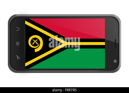 Vanuatu-Flagge auf Smartphone-Bildschirm, isoliert auf weiss Stockfoto