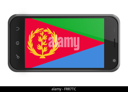 Eritrea Flagge auf Smartphone-Bildschirm, isoliert auf weiss Stockfoto