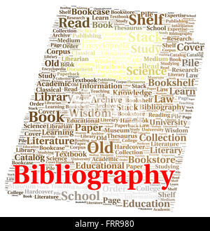 Bibliographie-Wort-Wolke-Shape-Konzept Stockfoto