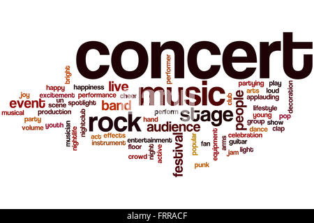 Konzert-Wort-Cloud-Konzept mit Musik Leben Verwandte tags Stockfoto