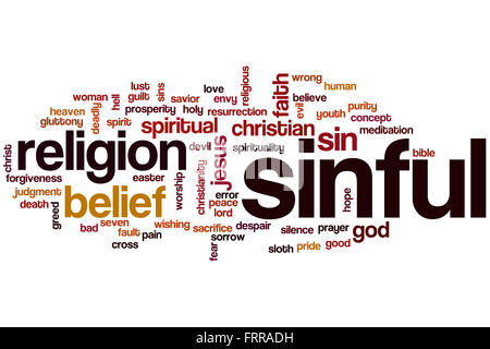 Sündige Word Cloud-Konzept mit Religion Sünde Verwandte tags Stockfoto