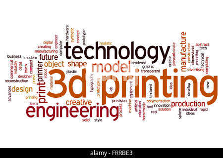 3D Druck Konzept Word Cloud-Hintergrund Stockfoto