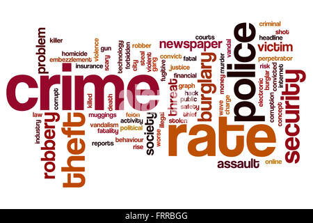 Crime Rate Konzept Word Cloud-Hintergrund Stockfoto