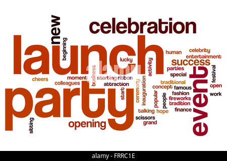 Launch Party Konzept Word Cloud-Hintergrund Stockfoto