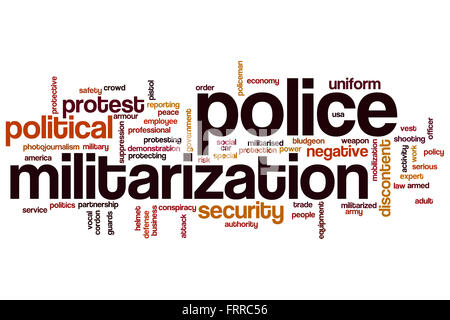 Polizei Militarisierung Konzept Word Cloud-Hintergrund Stockfoto